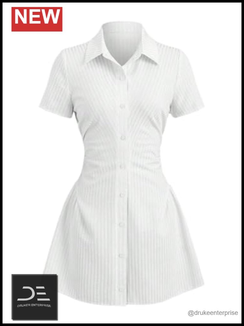 Striped Short Sleeve Collared Shirt Dress Fit and Flare Mini
